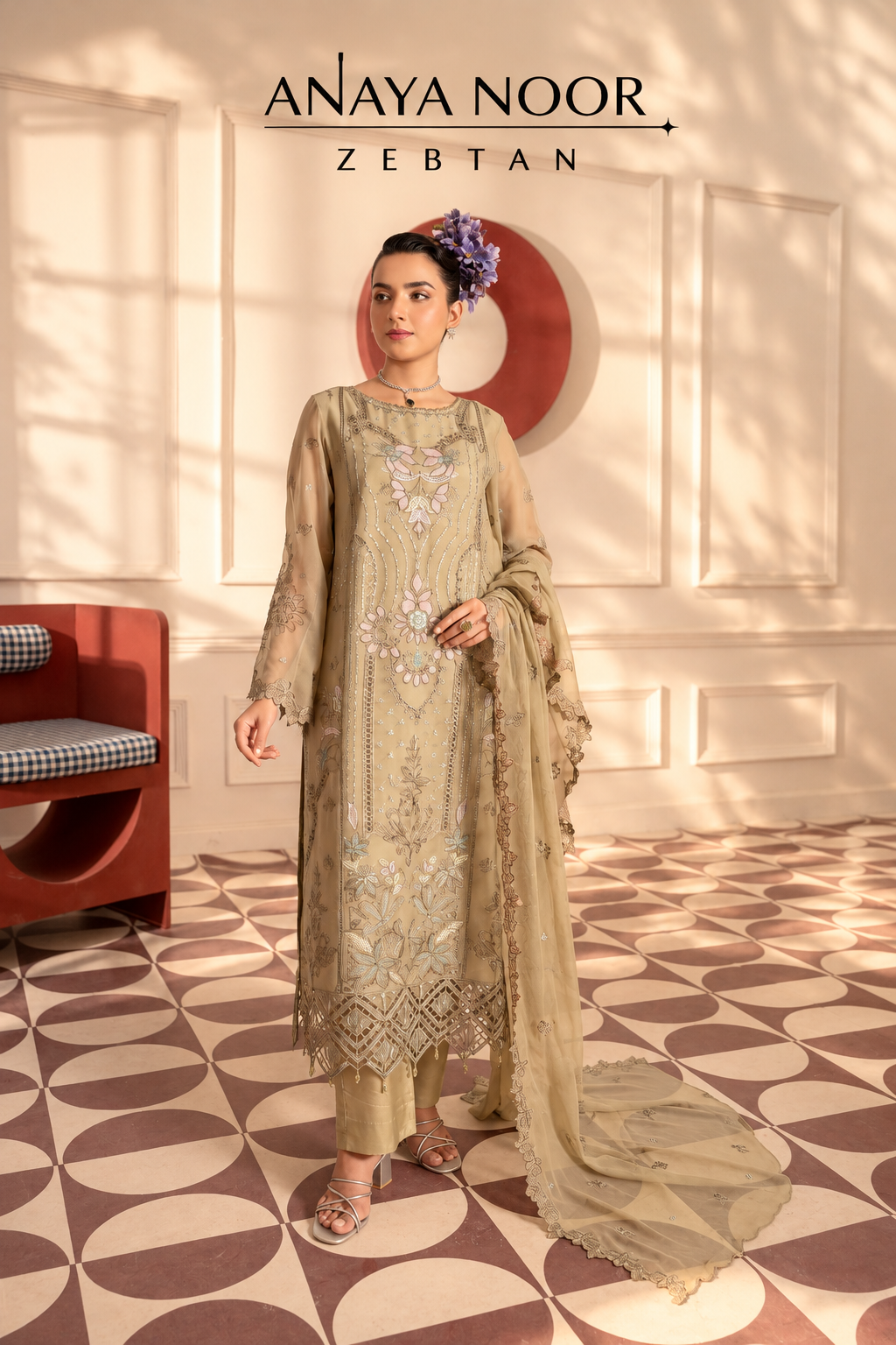 Anaya Noor by Zebtan Vol. 4 – AN 06 | Embroidered Weightless Chiffon 3-Piece Suit
