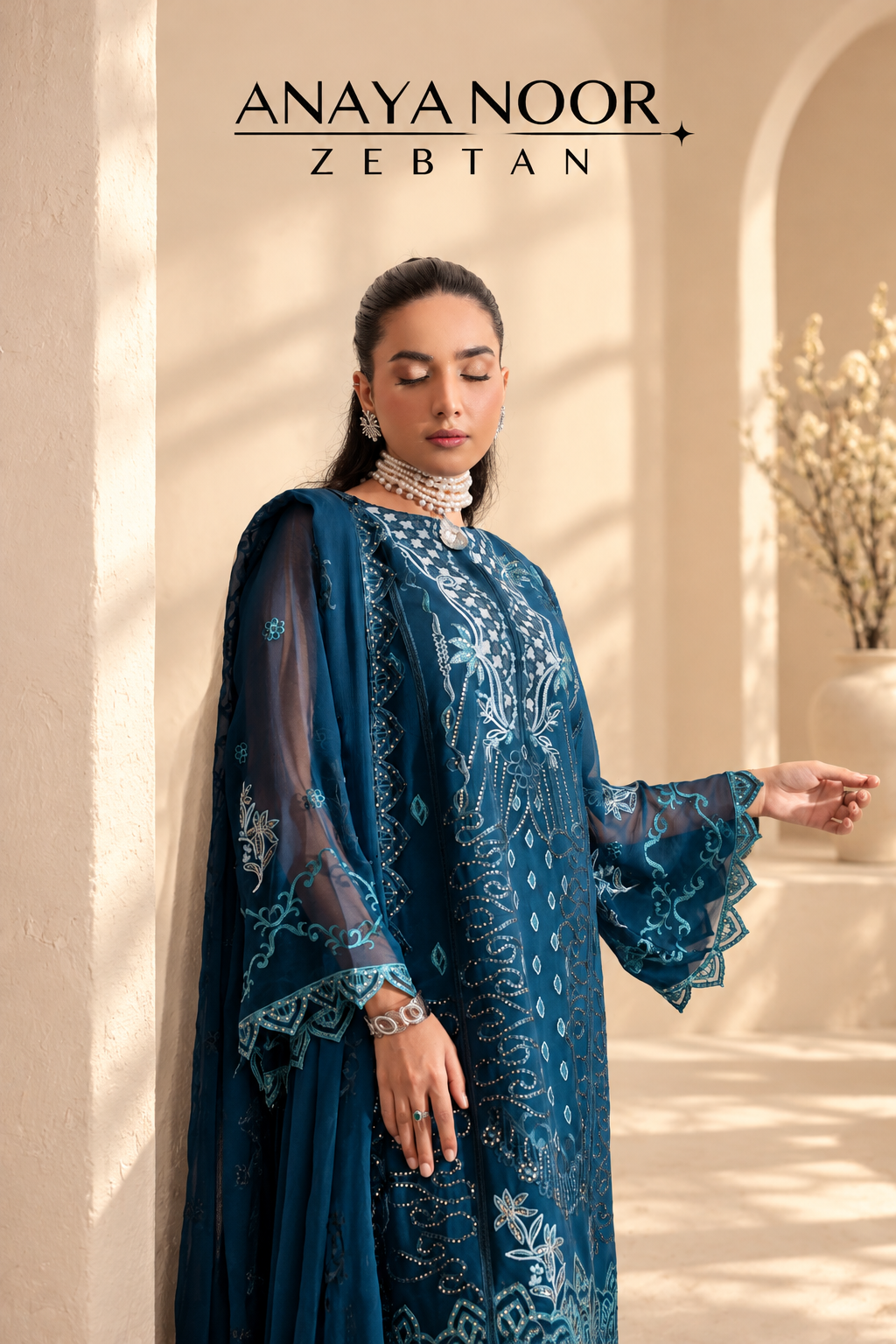 Anaya Noor by Zebtan Vol. 4 – AN 07 | Embroidered Weightless Chiffon 3-Piece Suit