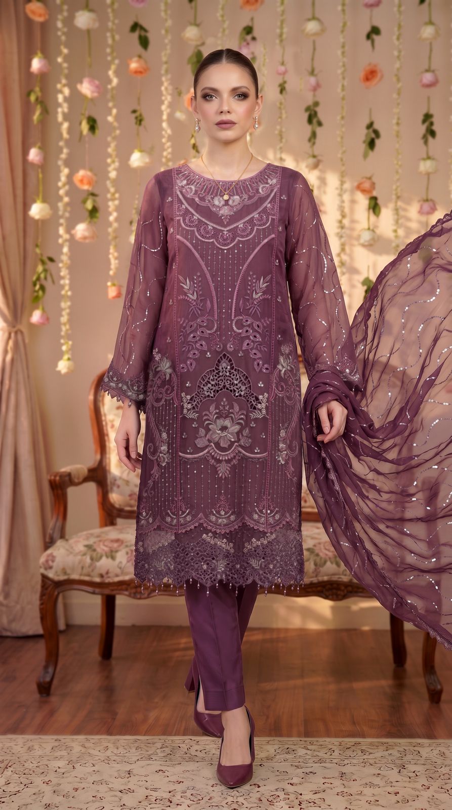 Anaya Noor by Zebtan Vol. 2 – AN 04 | Embroidered Weightless Chiffon 3-Piece Suit
